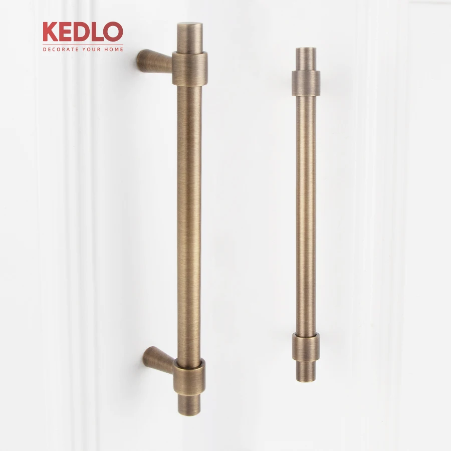 KEDLO Moderne Schlichtheit Massives Messing Gebürstetes Messing 500mm Schubladengriffe Antik-Messing T-Griff Küchenschrankgriff – Detail 12