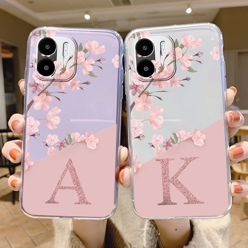 Letter Pink Flower Case For Redmi A1 A2 Phone Cover Silicone Soft Back Fashion Coque For RedmiA1 A 2 Funda Transparent Bag Shell