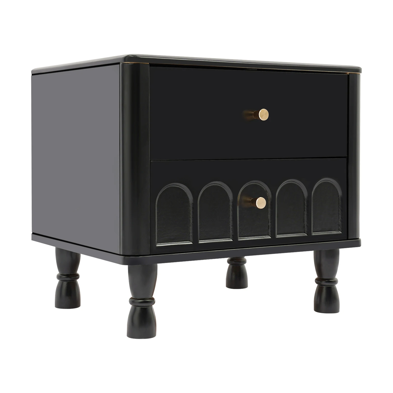 

(Clearance Sale!) 2-Drawer Black Bedside Table 45cm End Table Retro Nightstand Sofa Table Side Table Table Phone Table Bedside Cabinet for Bedroom Storage & Decor