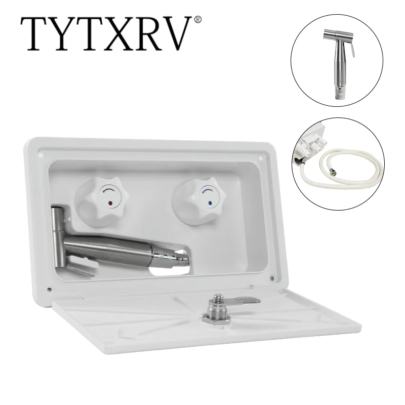 TYTXRV Exterior White Shower Box With lock 1.5M White hose Water saving nozzle apply to Caravan Motorhome Camper accessories