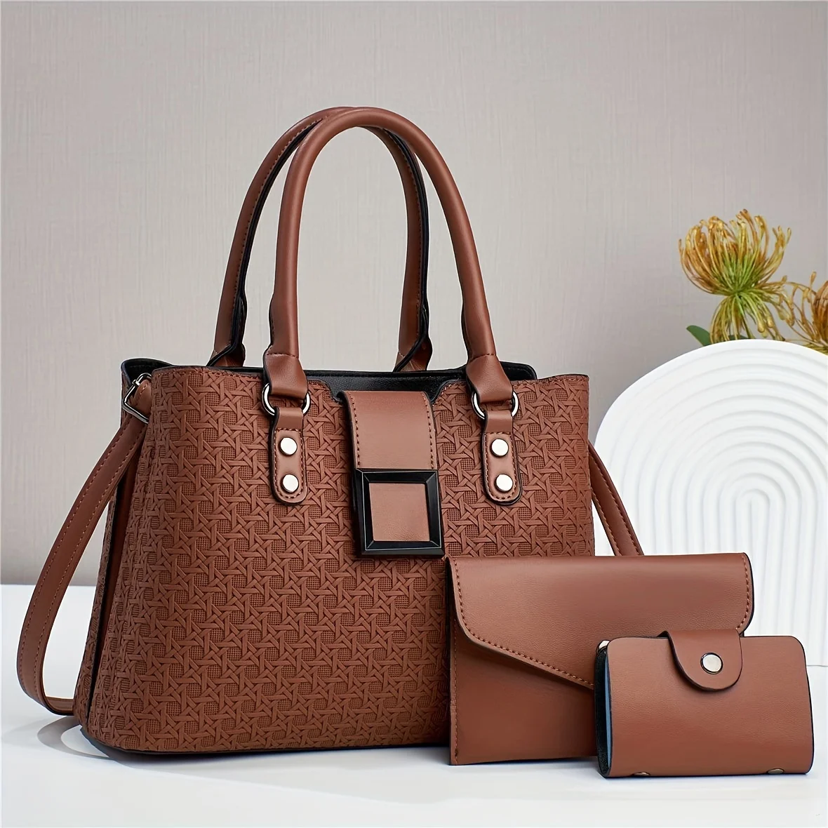 2024 NEW PRINTED DIAMOND CHECK EMBOSSED MULTI-PURPOSE FASHION LARGE CAPACITY THREE-PIECE HANDBAG