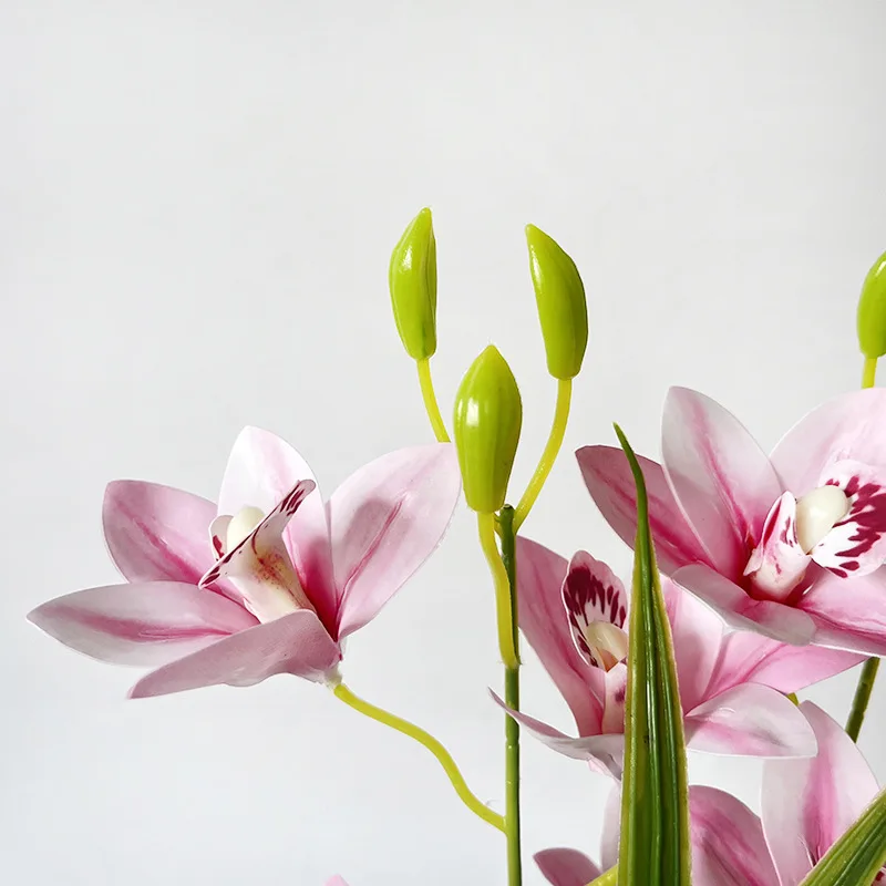 For Elegant Indoor Decor Cymbidium for orchid Plant Realistic Silk Flower Enduringly Vibrant Accent Vibrant Green Leaves