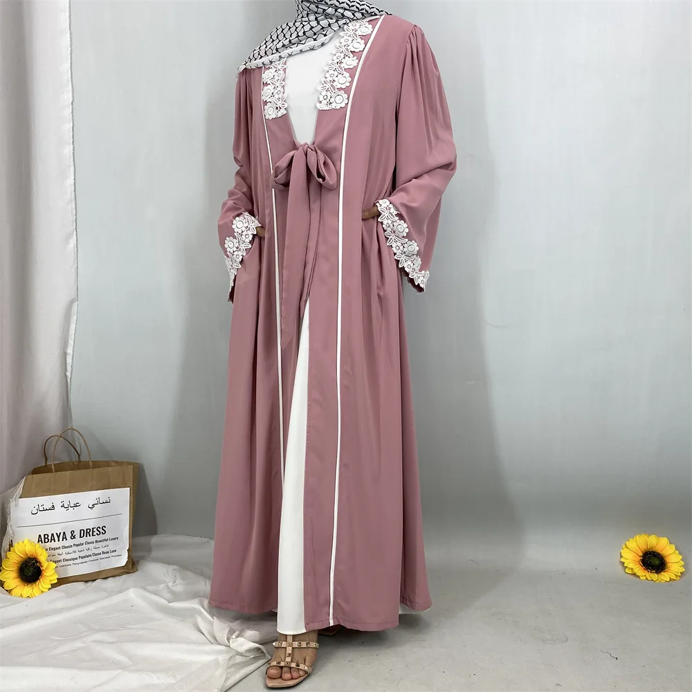 UNI Open Front Abaya Muslim Langarm Strickjacke Abayas Maxikleid Damenbekleidung Quaste Lace Out Kaftane Frauen Jilbabs