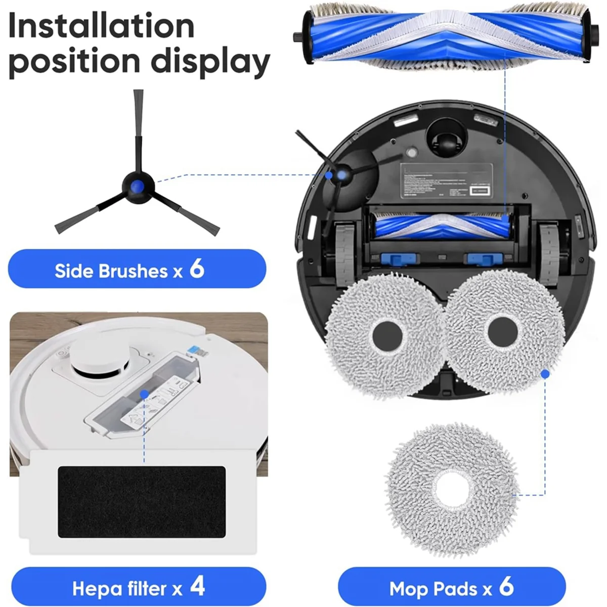 For T30S Robot Vacuum Cleaner Main Side Brush Hepa Filter Mop Cloth Dust Bags Replacement Parts