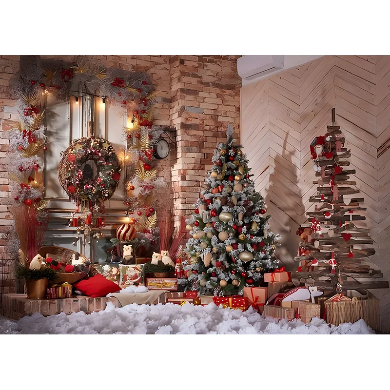 SHUOZHIKE Christmas Day Wreath Snowman Photography Backdrop Props Family Xmas Eve Party Living Room New Year Background YR-03