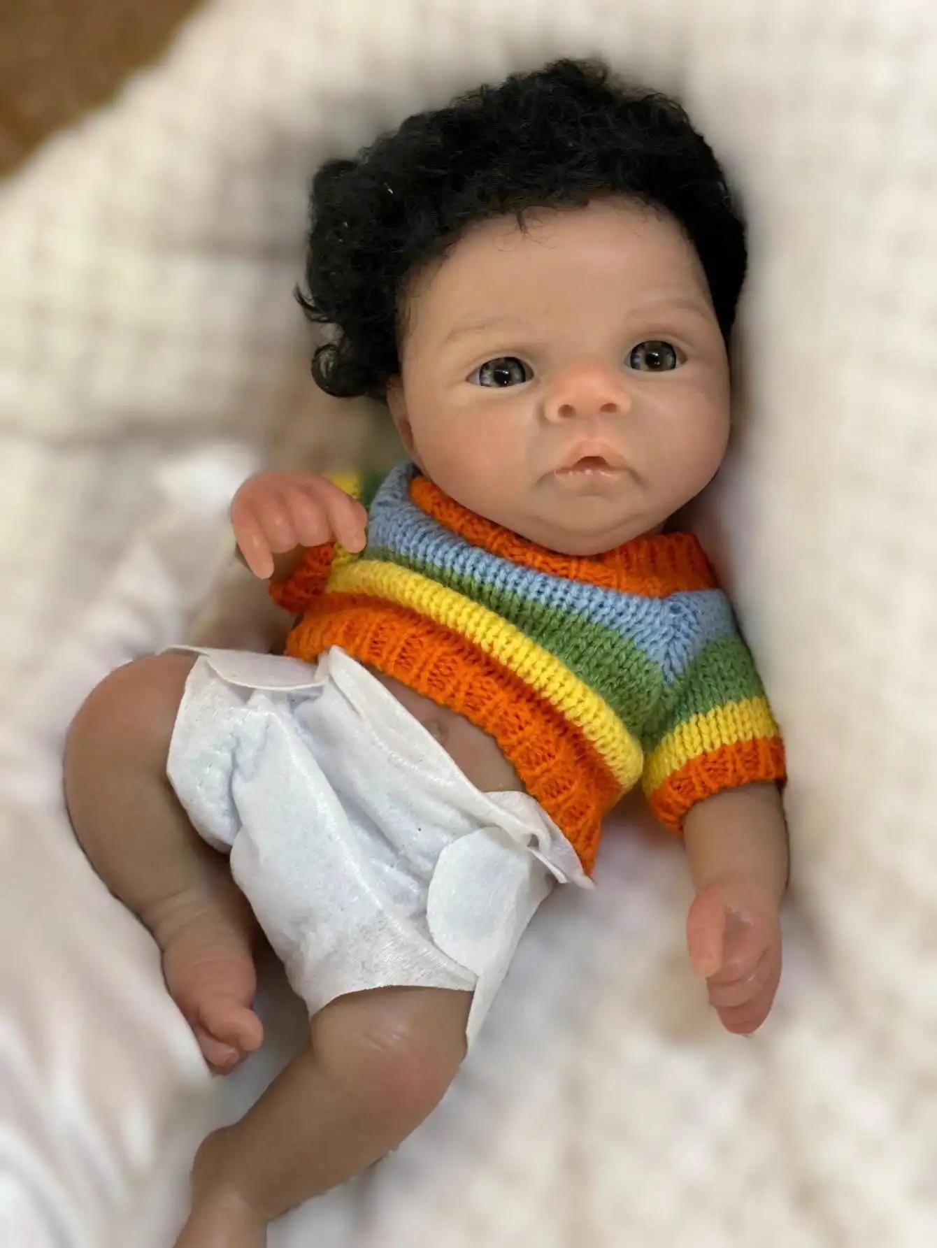 

Saskia 10Inch Mini Preemie Reborn Silicone Boy Lifelike Dark Painted Skin | Rooted Hair | Washable | Big Eyes Newborn Gift