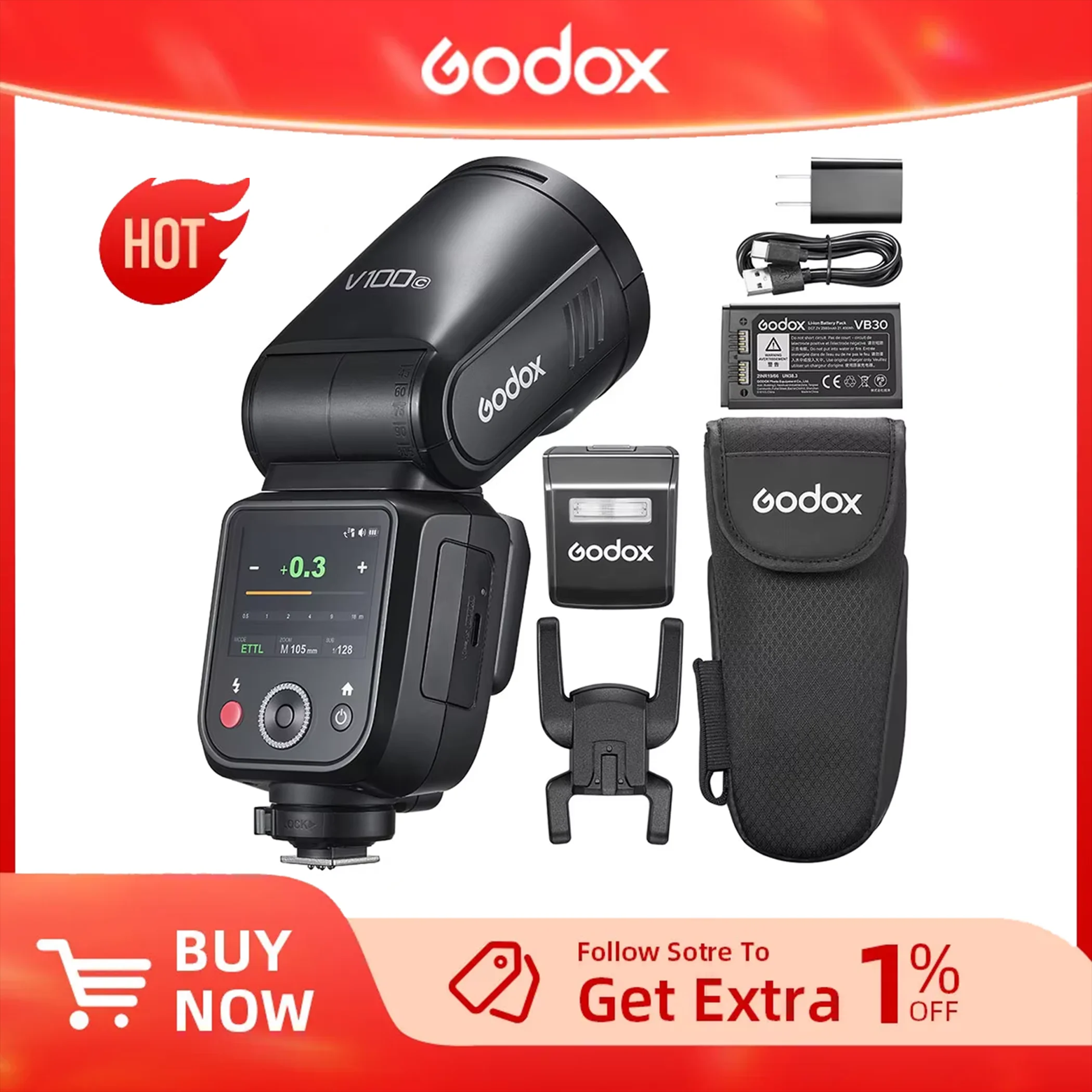 

Godox New V100 Round Head Camera Flash Wireless Transmission Speedlite Flash for Canon Sony Nikon Olympus Fuji