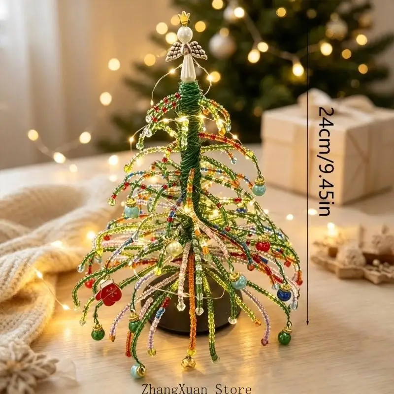 Handgefertigtes Weihnachtsbaumdekorationsset mit mehrfarbigen Perlen und Lichterkette 3XUF – Detail 6