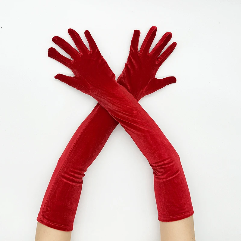Classic Adult Black Opera/Elbow Stretch Velvet Finger Long Gloves Women Retro Flapper Gloves Costume Party Nightclub Wedding