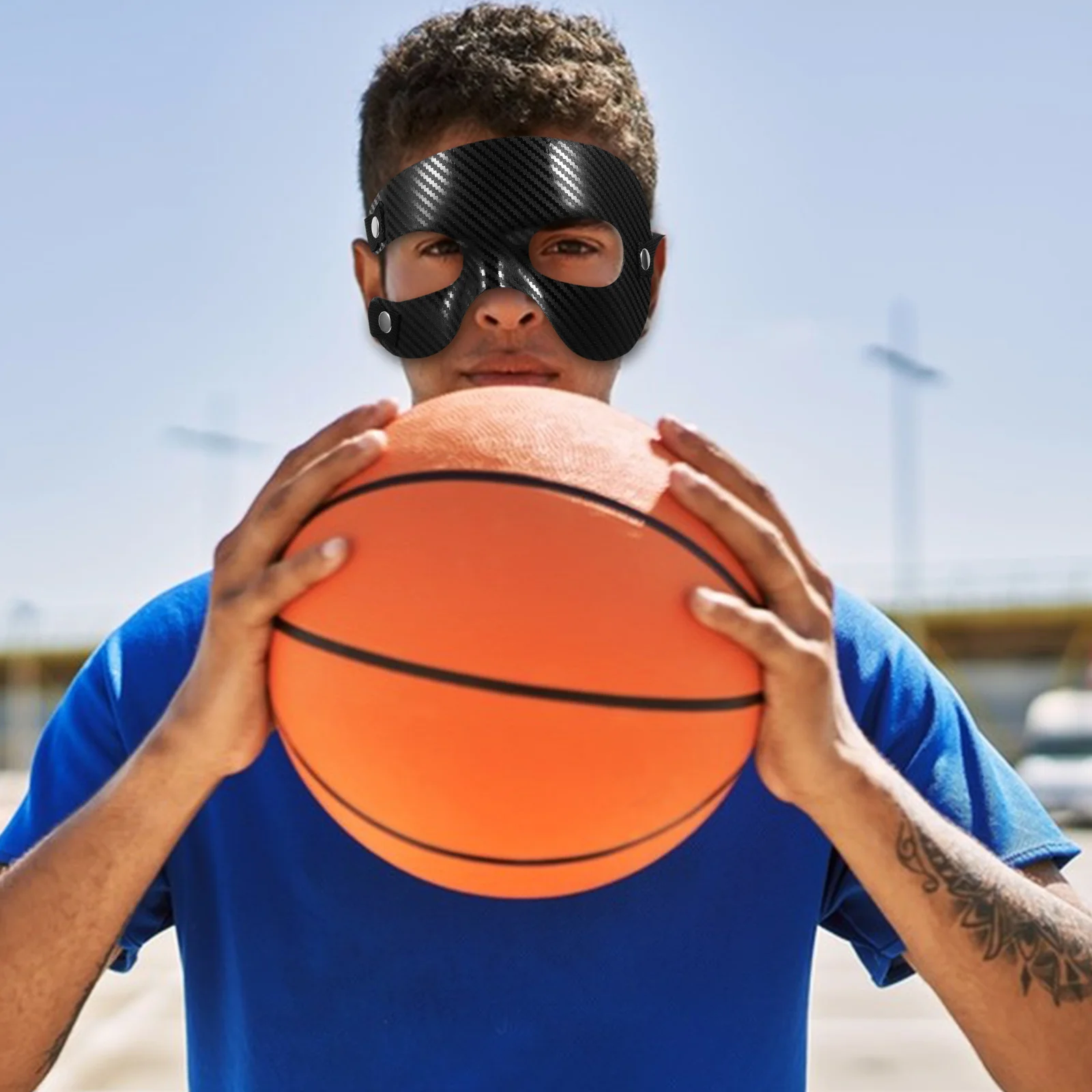 

Basketball Half Face Protector Sports Mask Adjustable Nose Guards Elastic B Lightweight Comfort Clear Vision