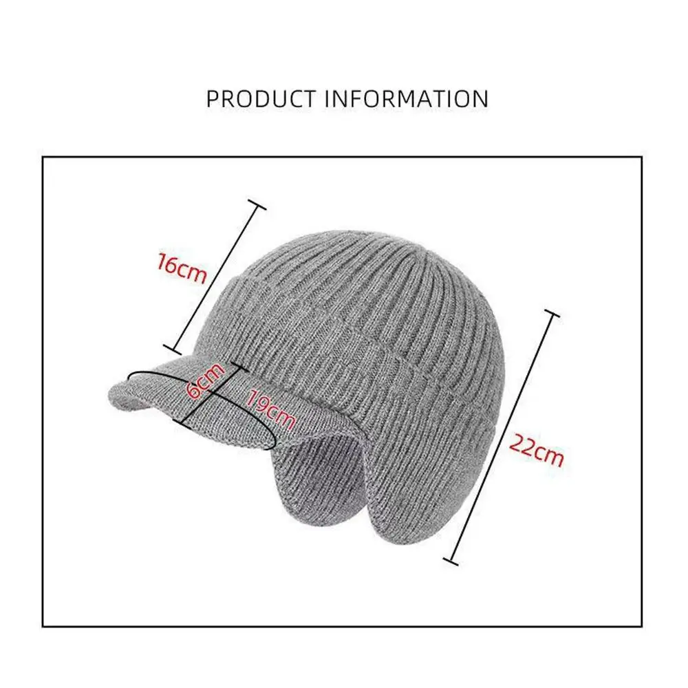 Short Brim Ear Protection Men Knitted Cap Winter Warm Cycling Earflap Hat Ski Outdoor Baseball Cap