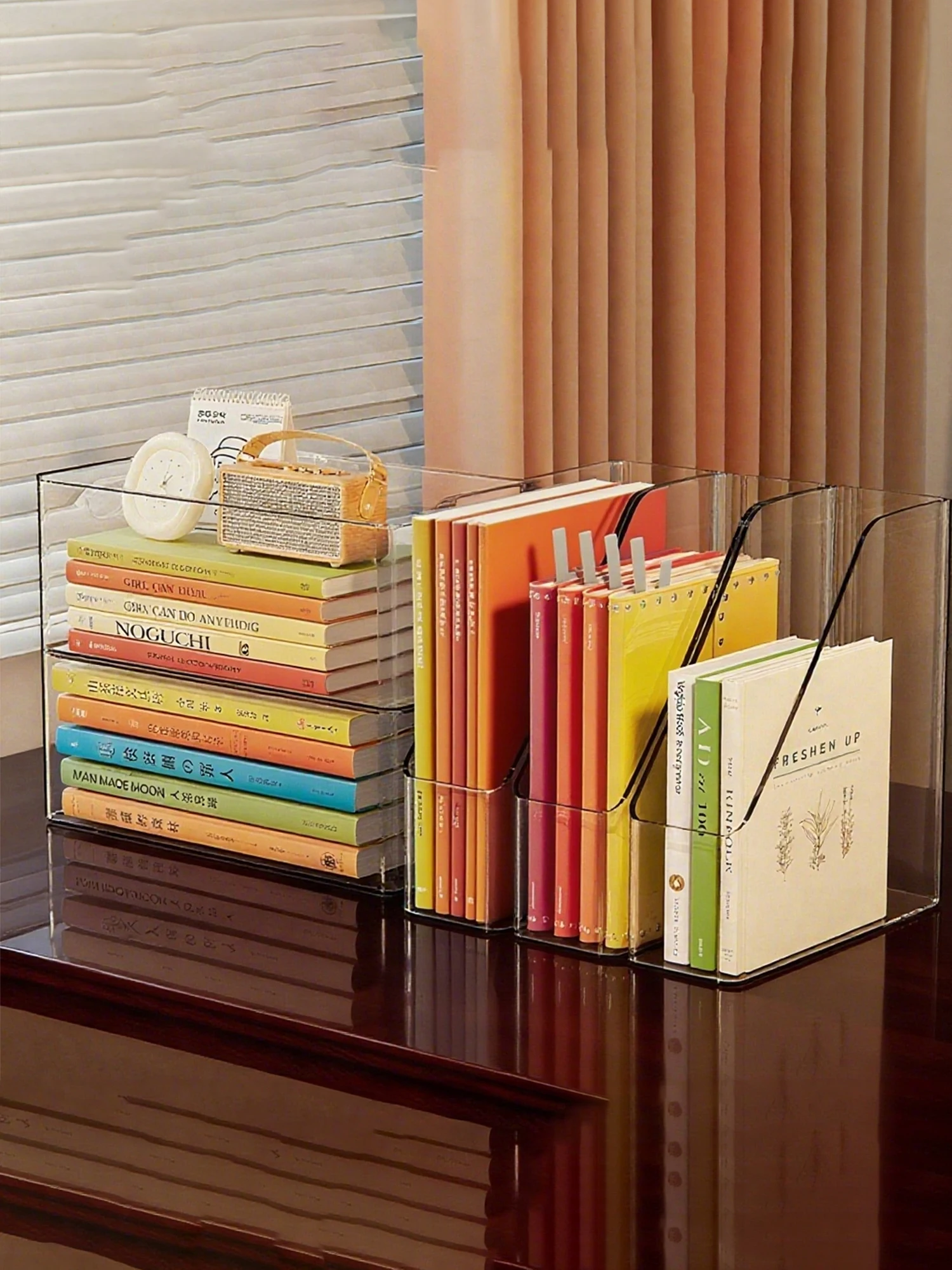 Magazine Holder Rack - マガジンホルダー、透明プラスチック製縦型ファイルマガジンオーガナイザー、オフィスデスク用デスクトップファイルマガジンブック収納棚