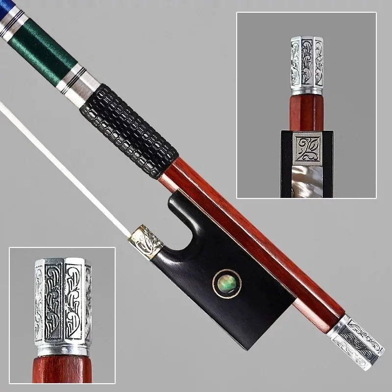 

Handmade Violin Bow Engraved Floral Silver Accessories Stringed Musical Instruments Violin Bow Beginners Performing Professional