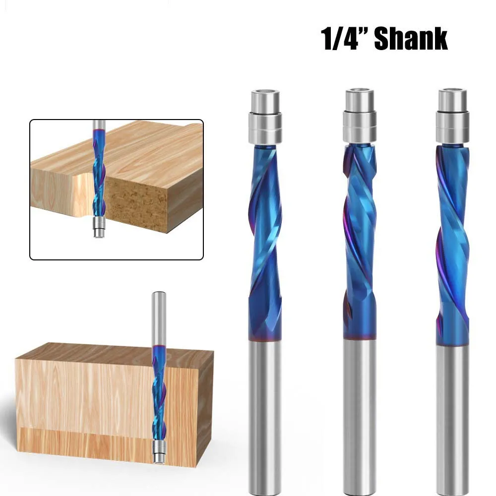 

6.35mm Shank Solid Carbide Bearing Guided Two Flute Flush Trim Router Bits Woodworking Milling Cutters End Mill