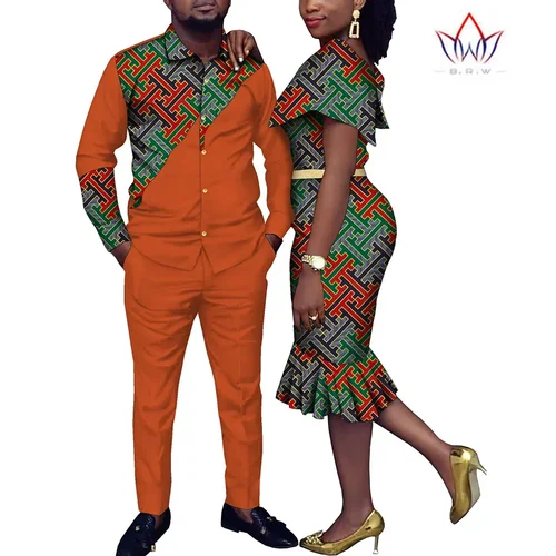 Imagen 2 del producto Ropa de pareja africana, traje y vestido, 2 uds., trajes a juego para parejas, ropa africana, vestido de fiesta de boda para mujeres y hombres WYQ1051
