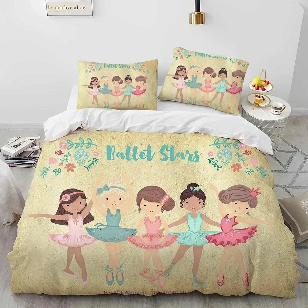 Luxury New 3D Print Cartoon Cute Ballet Girl Ballerina Comforter Bedding Set,Duvet Cover Bed Pillowcase Queen Bedding Set Kids