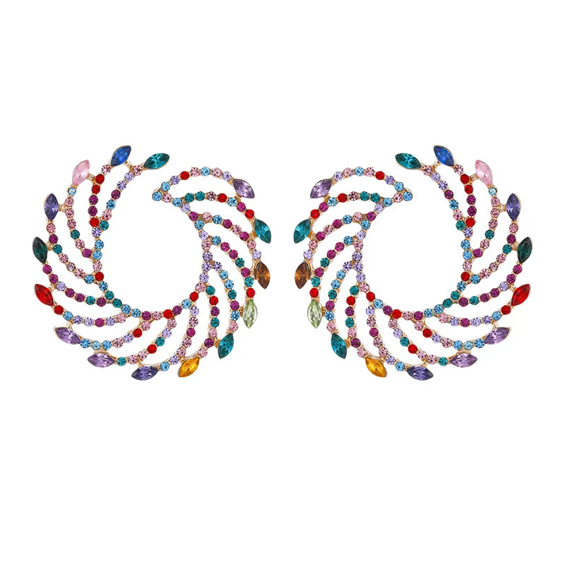 Fashion trend geometric alloy rotating full diamond earrings niche design sense catwalk temperament earrings women