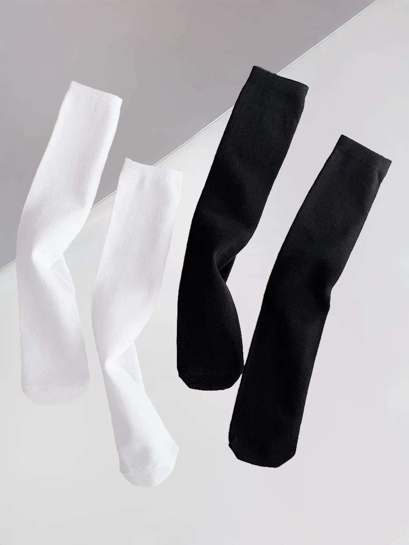 2 Pairs of Girls' Solid Color Lolita Long Stockings Cute Black and White Over-The-Knee Socks Pair with Jk Clothing