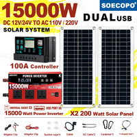 SOECOPO 15000W Solar System Kit 2*200W Photovoltaic Panels 12V 24V To 110V/220V Inverter and 100A Controller Balcony Power Plant