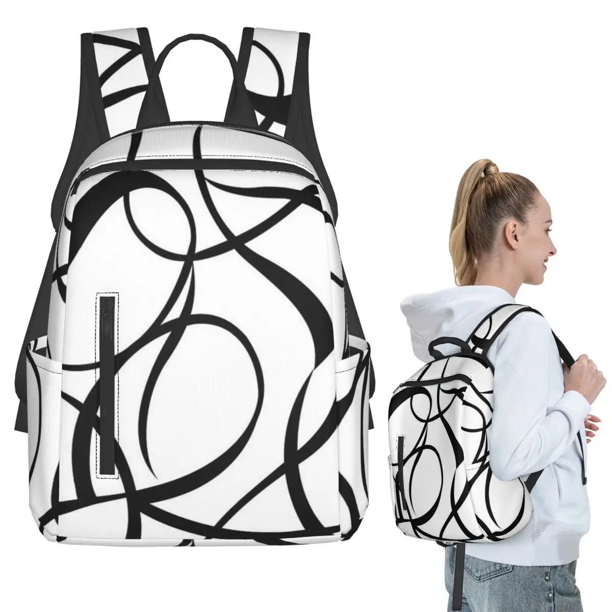 

4 Pcs - 45cm 18In - Geometric Abstraction Line Backpack Student BookBag Kids School Bag Laptop Shoulder Bags Boys Girls
