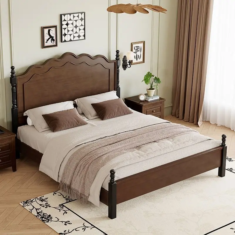 American style, solid wood bed 1.5 1.8M double, modern, simple, medieval, retro