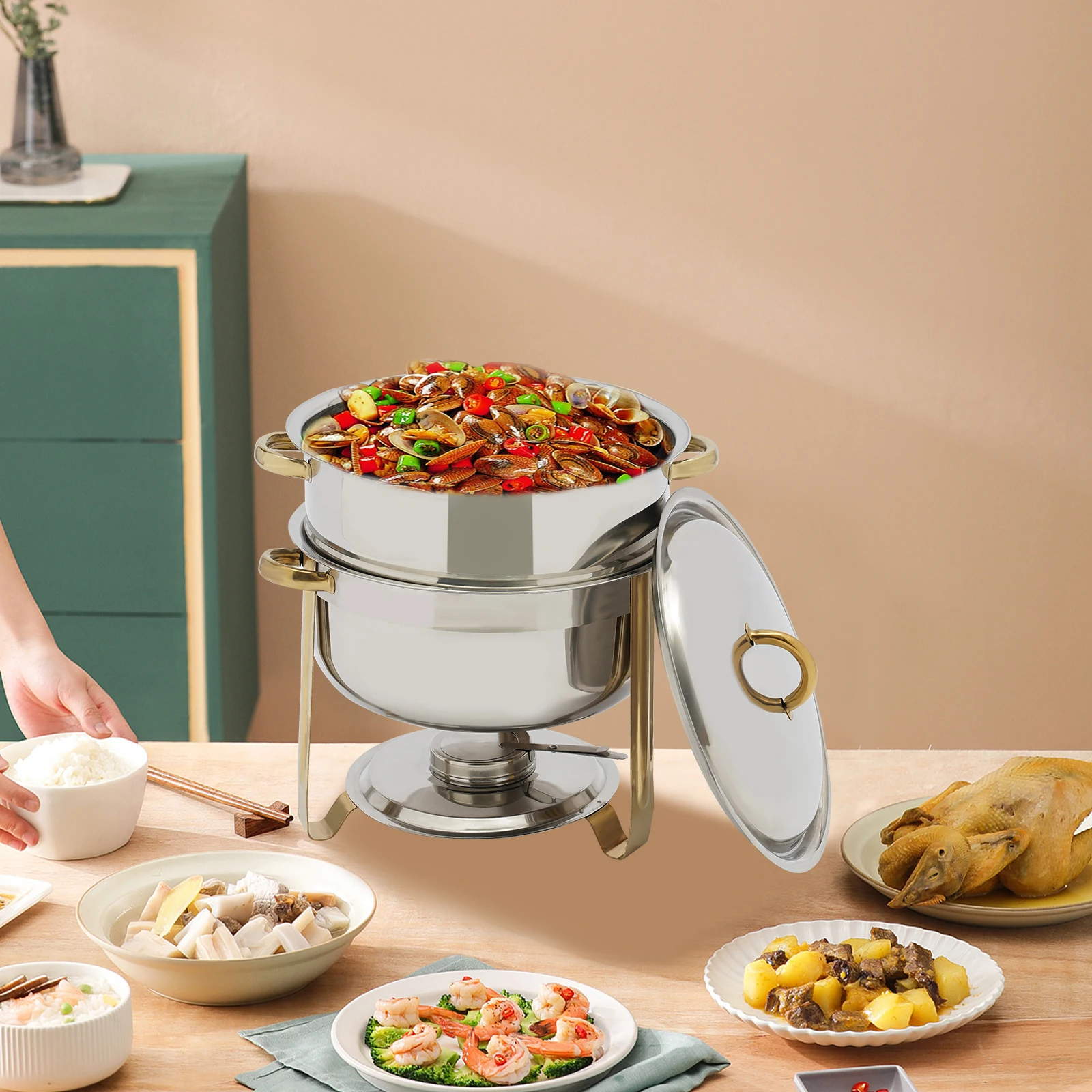 

Stainless Steel Chafing Dish – 14.2 Qt Buffet Server with Adjustable Heat Control for Catering & Parties
