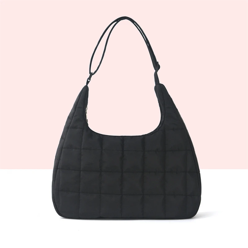 Minimalistische, gesteppte, voluminöse Tragetasche, modische Damen-Handtasche im Hobo-Stil, große Kapazität, gepolstert, tragbar, Winter-Schultertasche für den täglichen Gebrauch. – Detail 6