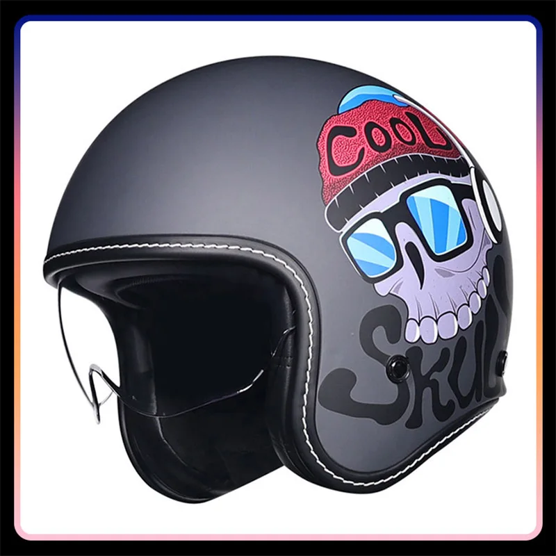 Men Open Face Helmet HD Visor DOT Approved Motorcycle Helmets Jet Helmet Japanese 3/4 Open Half Helm Scooter Cruiser Pilot Adult