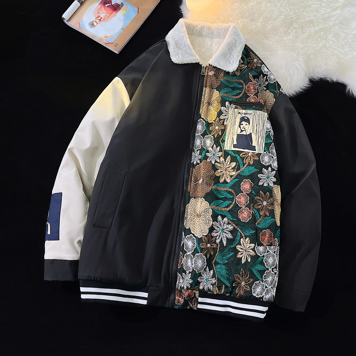 

Мужская зимняя куртка из овечьего вельвета с вышивкой, утепленная хлопком, теплая, с отделкой из овечьего меха, для подростков