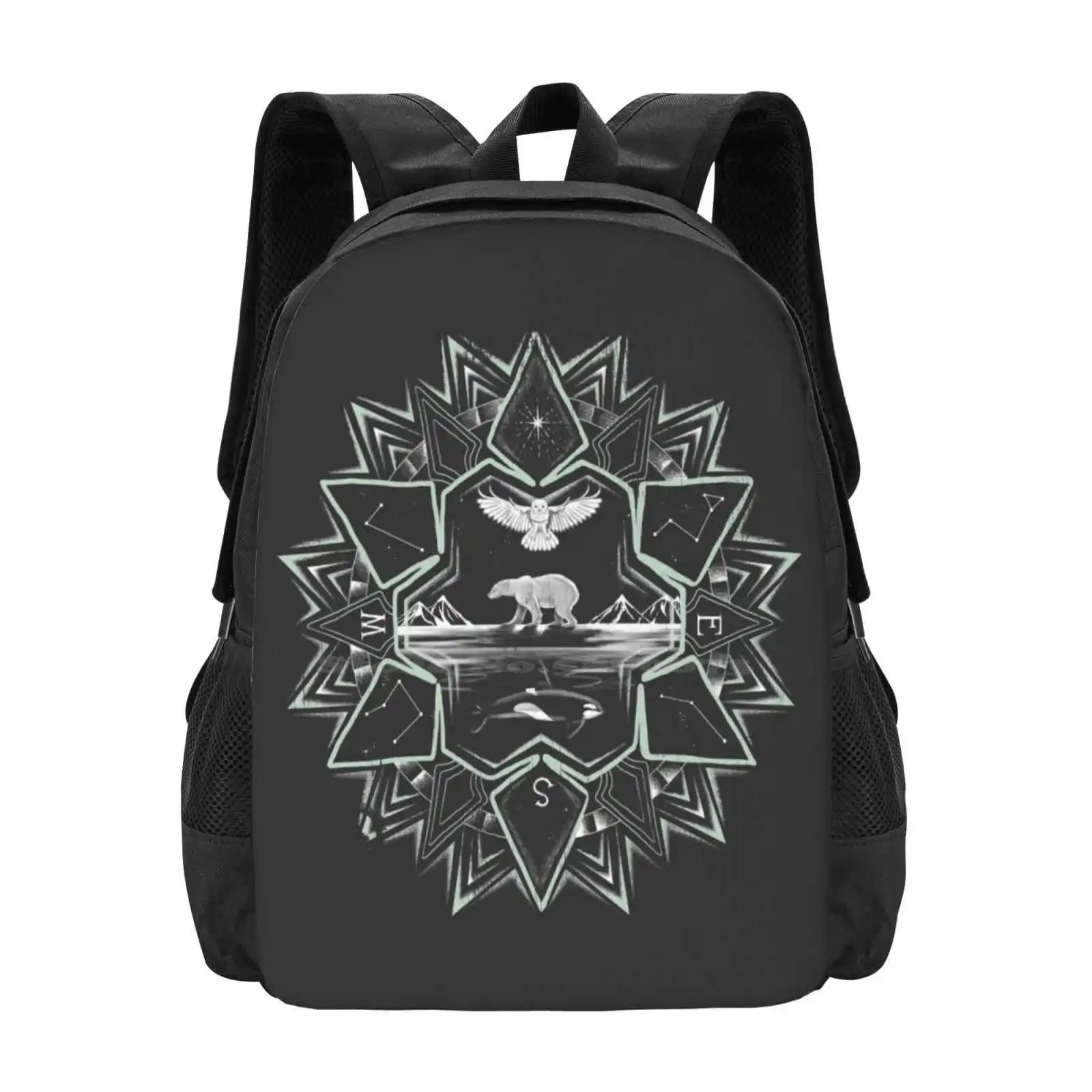 Northern Star Hot Sale Backpack Fashion Bags Northern Star South East West Snow Flake Compass Rose Owl Polar Bear Orca Killer