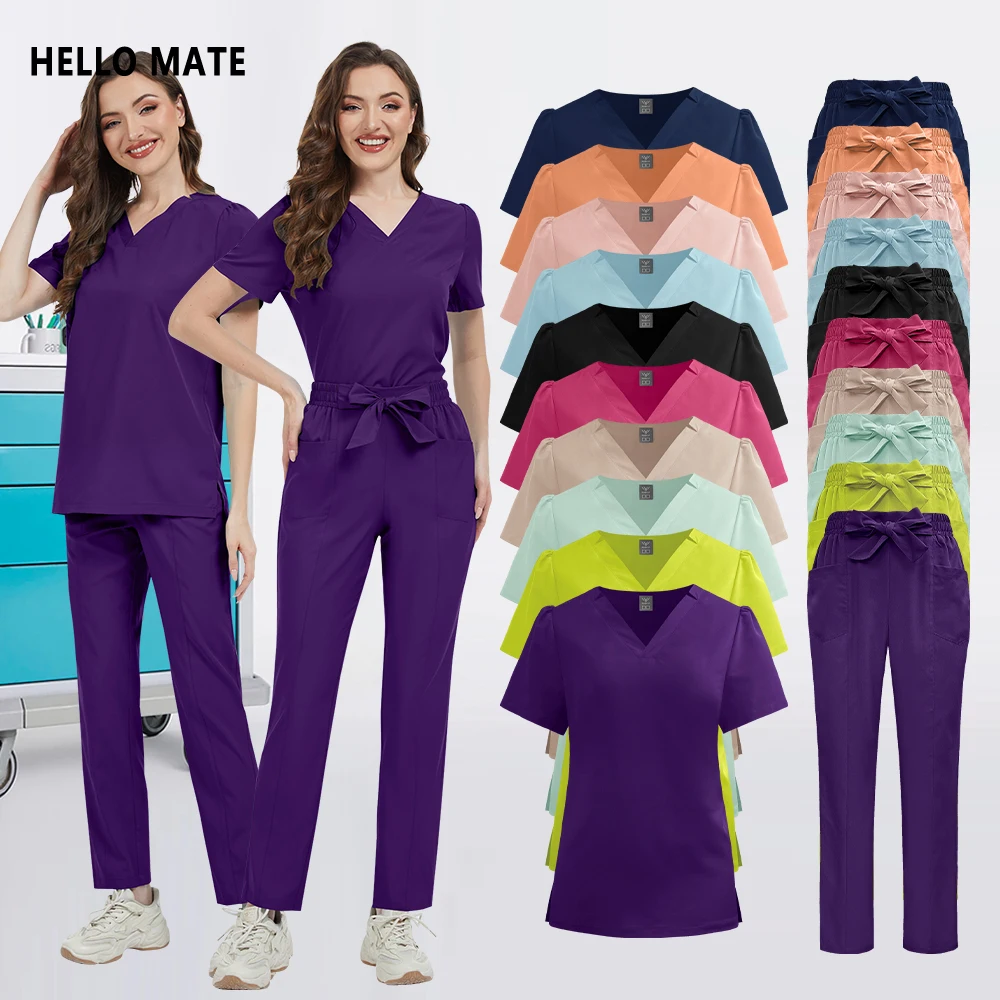 

Women Manicurist Workwear Hospital Scrubs Set Medical Surgical Uniforms Slim Fit Spa Workwear Clinical Doctor Nurse Work Clothes