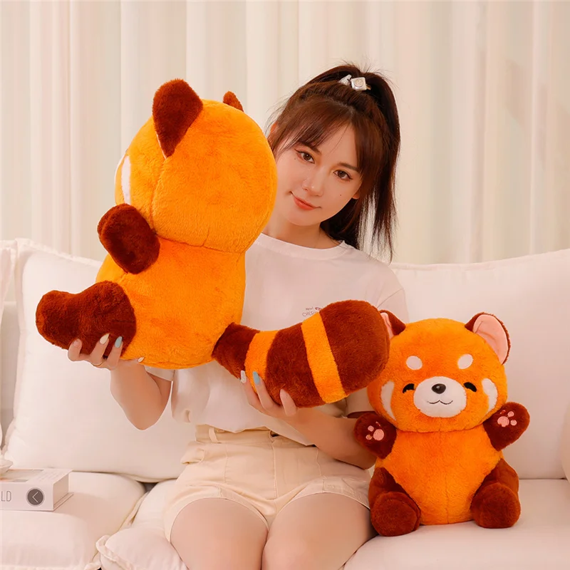 Stuffed Anime Figure Doll Turned Red Panda Plushie Doll Fluffy Hair Red Raccoon Animals Hug Throw Pillow Kids