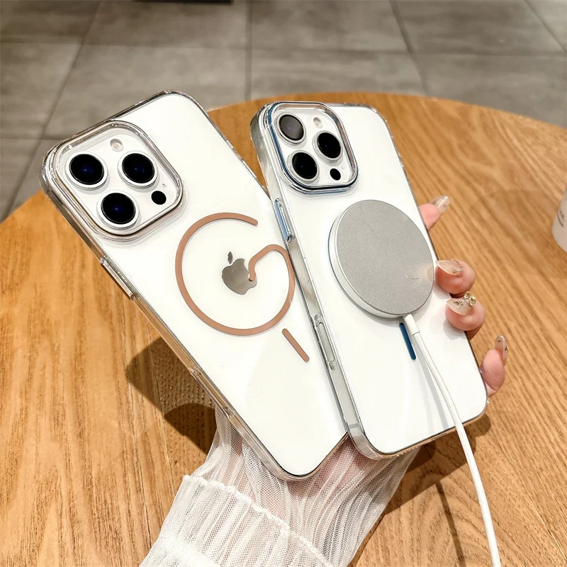 Luxury Wireless Charging Magnetic For Apple Magsafe Phone Case For iphone 13 14 15 16 Pro Max Clear Acrylic Shockproof Cover