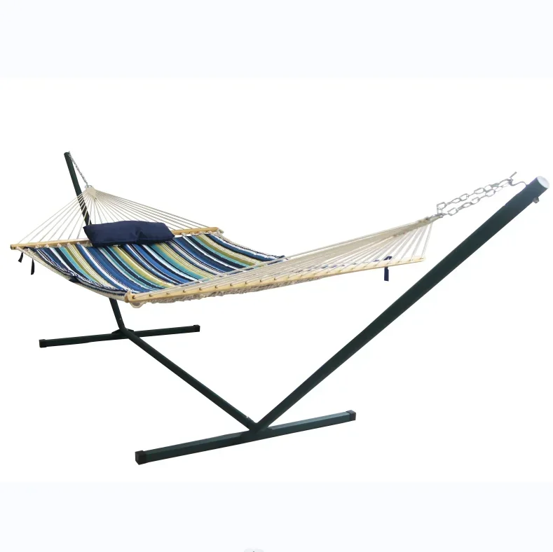 

Cotton Rope Hammock With 15 Foot Portable Steel Stand with Wheel and Pillow and Pad For Indoor And Outdoor Use