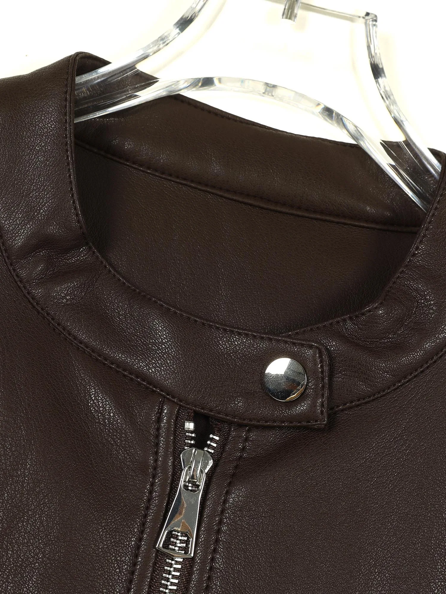 Jaqueta Casual Feminina de Couro com Zíper, Casaco Curto, Nova Coleção Outono, Série Amber Glow, Moda e Estilo Personalizado