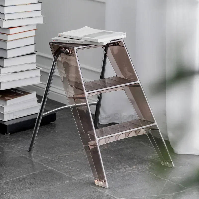 Designer Japanese Household Ladder Transparent Dining Chairs Ultralight Acrylic Adults Folding Chair Cute Sillas Household Items