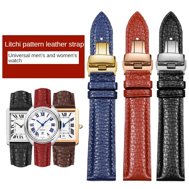 

Soft Leather Watch Band With 12/13/14/15/16/17/18/19/20/21/22/23/24 mm Lychee Cowhide Strap For Men And Aomen.