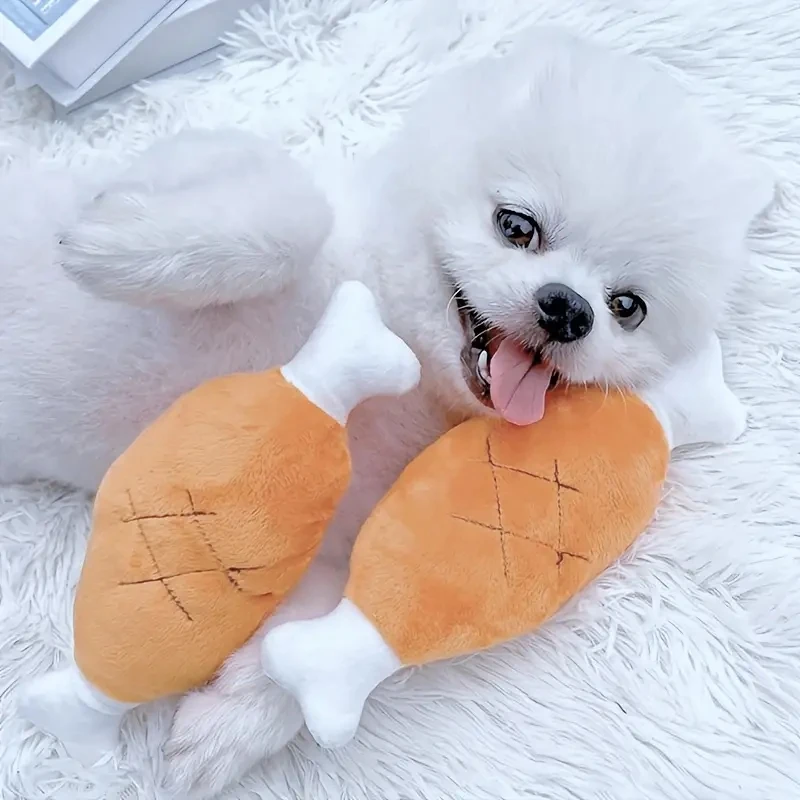 1pc Chicken Leg Design Pet Grinding Teeth Squeaky Plush Toy, ChewingToy For Dog Interactive supply