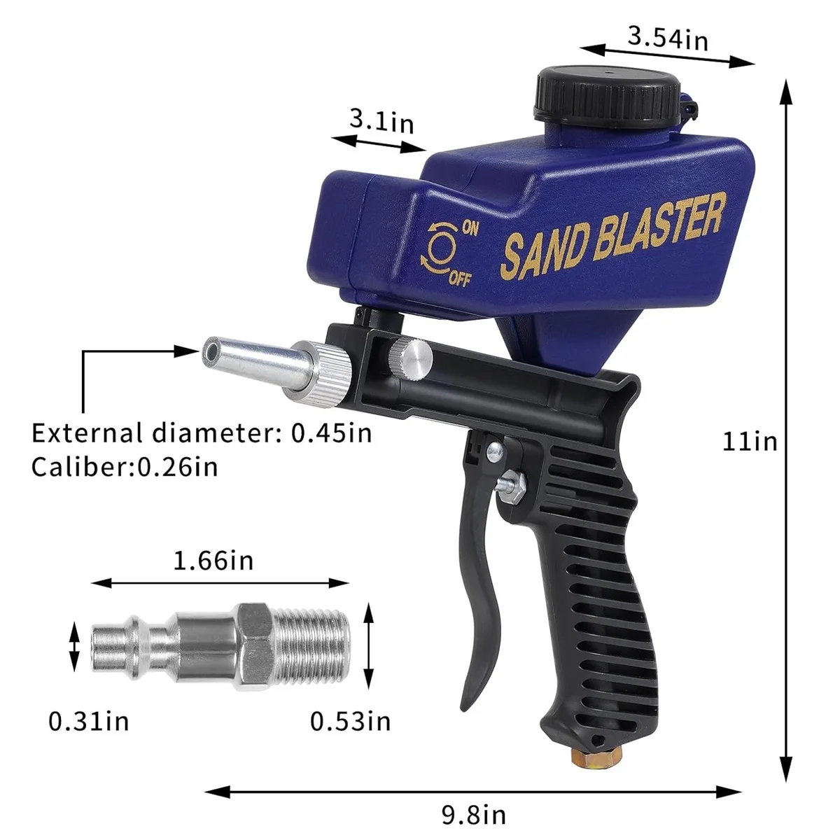 Portable Pneumatic Sand Blaster Gun Handheld Air Sandblasting Gun Adjustable Flow Rust Paint Graffiti Removal Surface Cleaning