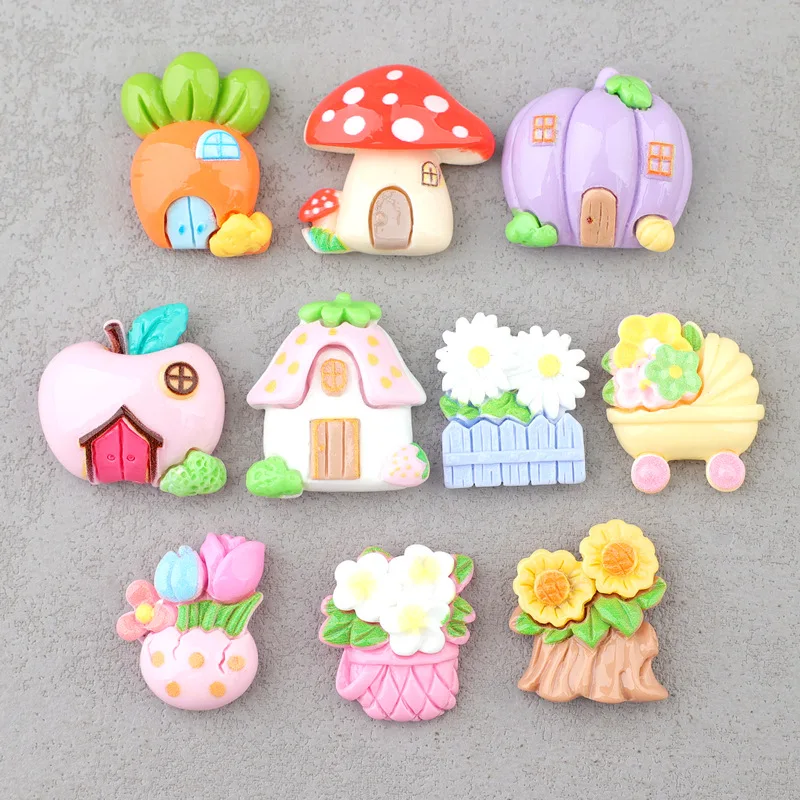 New House Mushroom Resin Flowers Cabochon 20pcs Resin Flatbacks for DIY Jewelry Making Wholesale Scrapbook Decoration Accessory