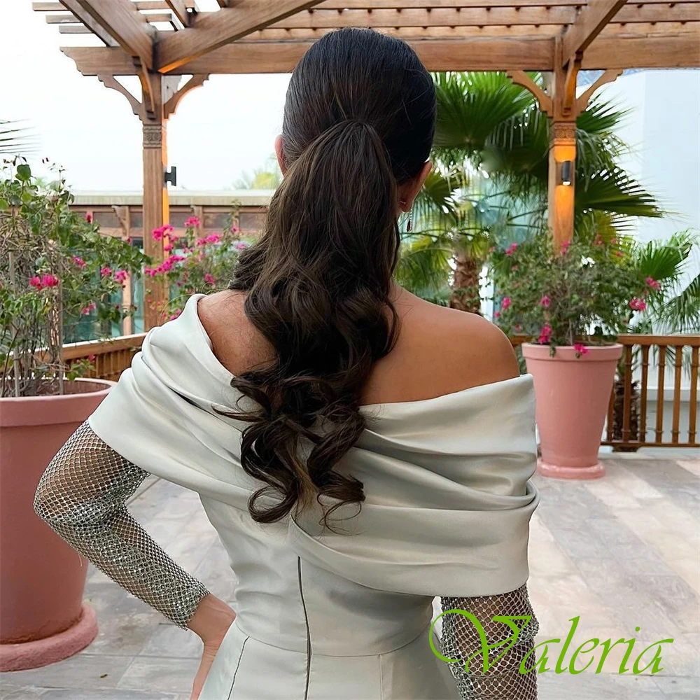 Personalizado requintado cetim sem alças vestido de noite gracioso mangas compridas vestido de baile temperamento vestidos de ocasião especial