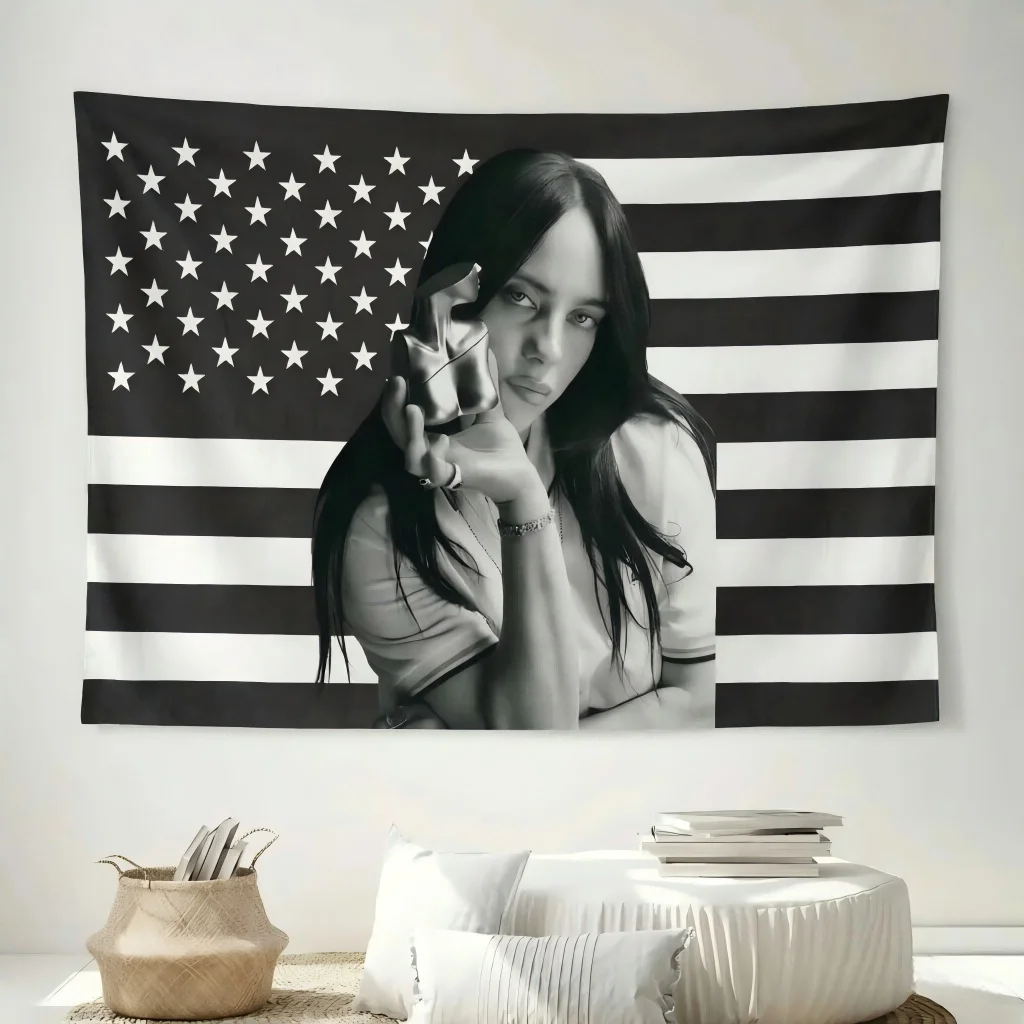1pc Billie Pink American Flag Tapestry, Music Artist Wall Decor, Pop Singer Wall Art for Bedroom Room Aesthetic