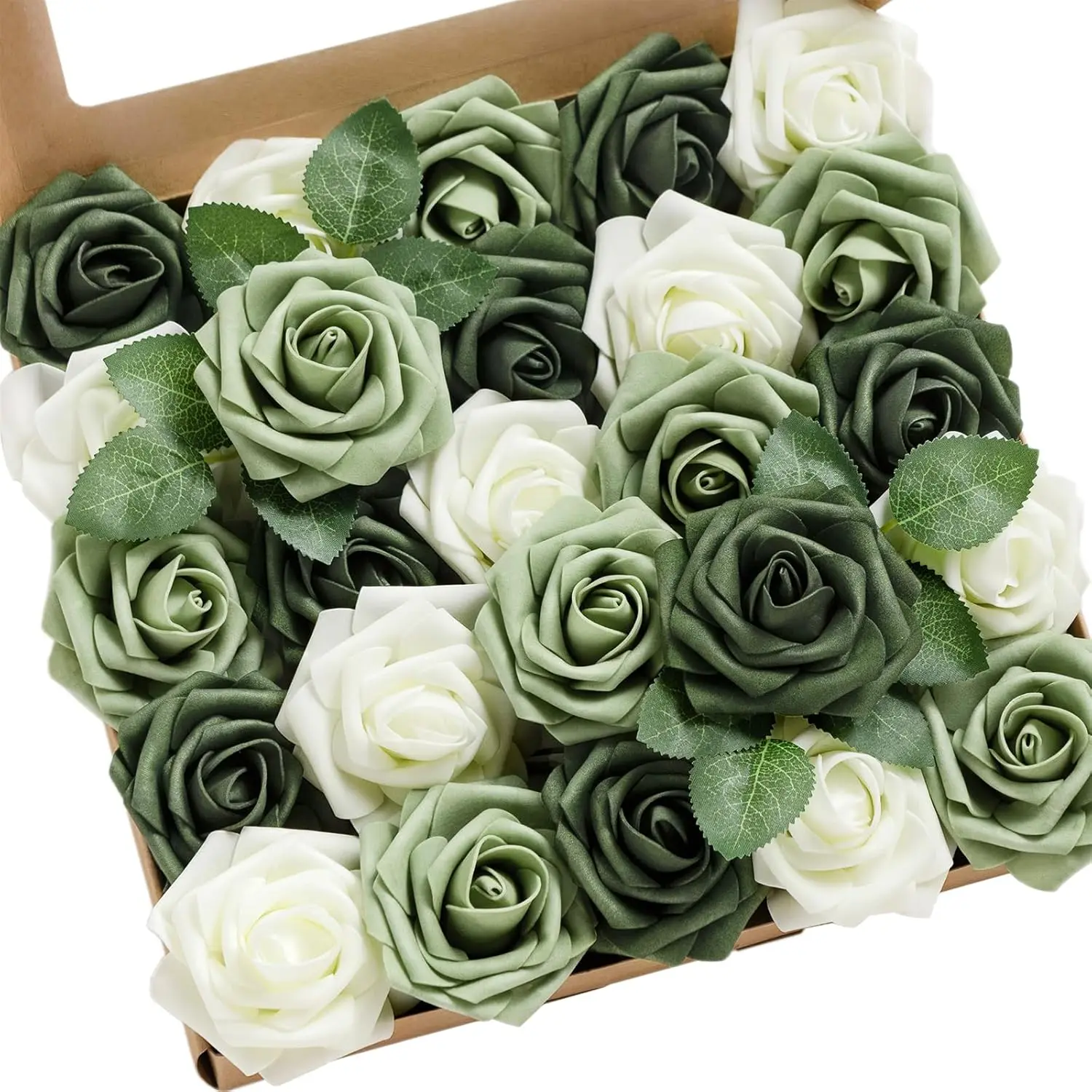 D-Seven 25/50pcs Artificial Flowers Emerald Green Mix Roses Decor DIY Foam Floral for Wedding Bouquet Centerpieces Outdoors