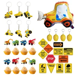 Construction Party Favors Truck Drinking Straws Excavator Bulldozer Keychains for Truck Themed Birthday Party Decortions