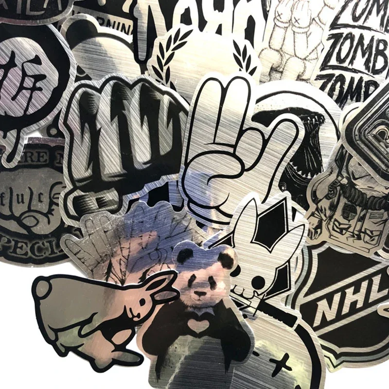50/100PCS Imitating Metal Brand Logo Rock Band Stickers Kids Toys Phone Guitar Laptop Cool PVC Waterproof Graffiti Sticker