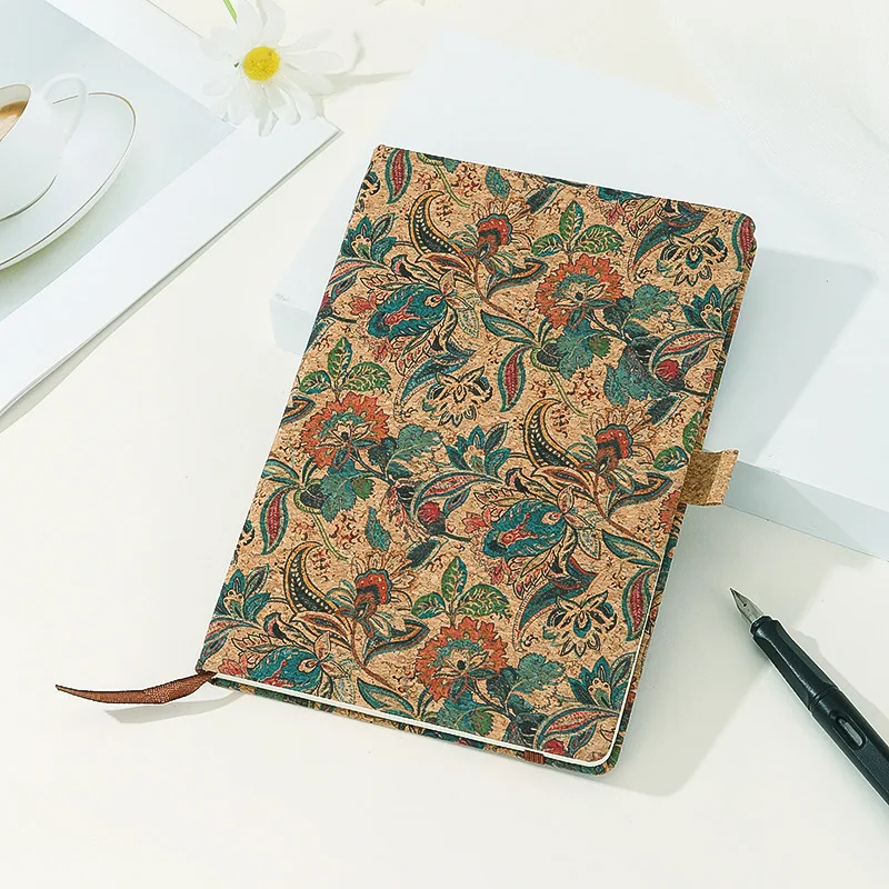 Cork Material Cover Retro Pattern Notebook  A5 Bohemian Style Diary Student Notepa