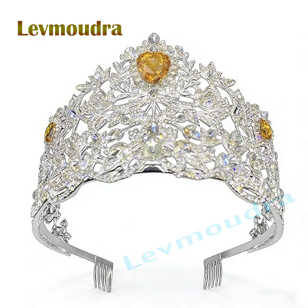 Levmoudra Miss Universe “Power of Unity” crown replica Rhinestone Tiara Large Crown Adjustable Bridal Wedding Party Big Crow