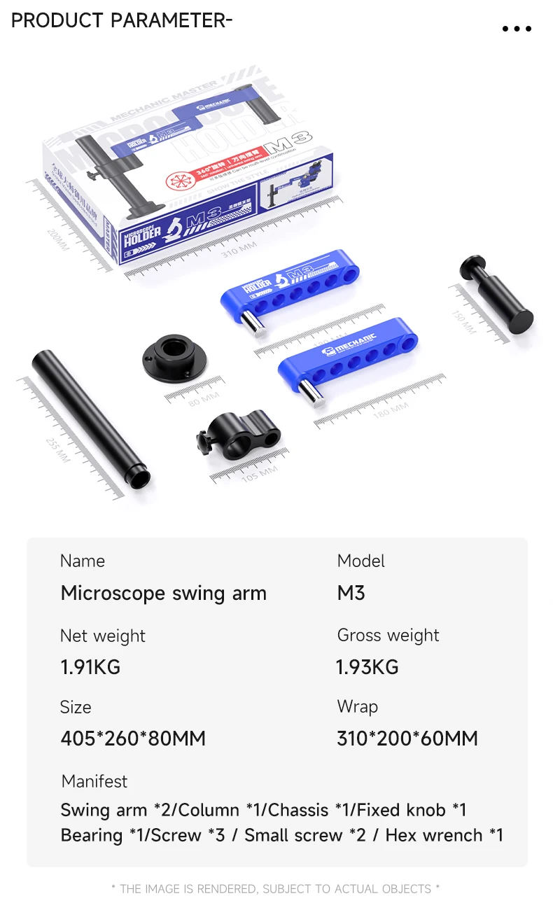 MECHANIC M3 360 °   Draaibare microscoop zwenkarmstandaard, verstelbare beugel voor stereomicroscoop, PCB-solderen, elektronica reparatie