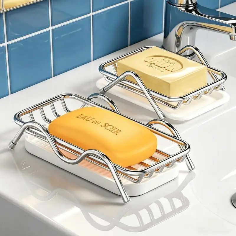 Stainless Steel Rustproof Nonslip Soap Holder With Detachable Drain Tray For Bathroom Kitchen