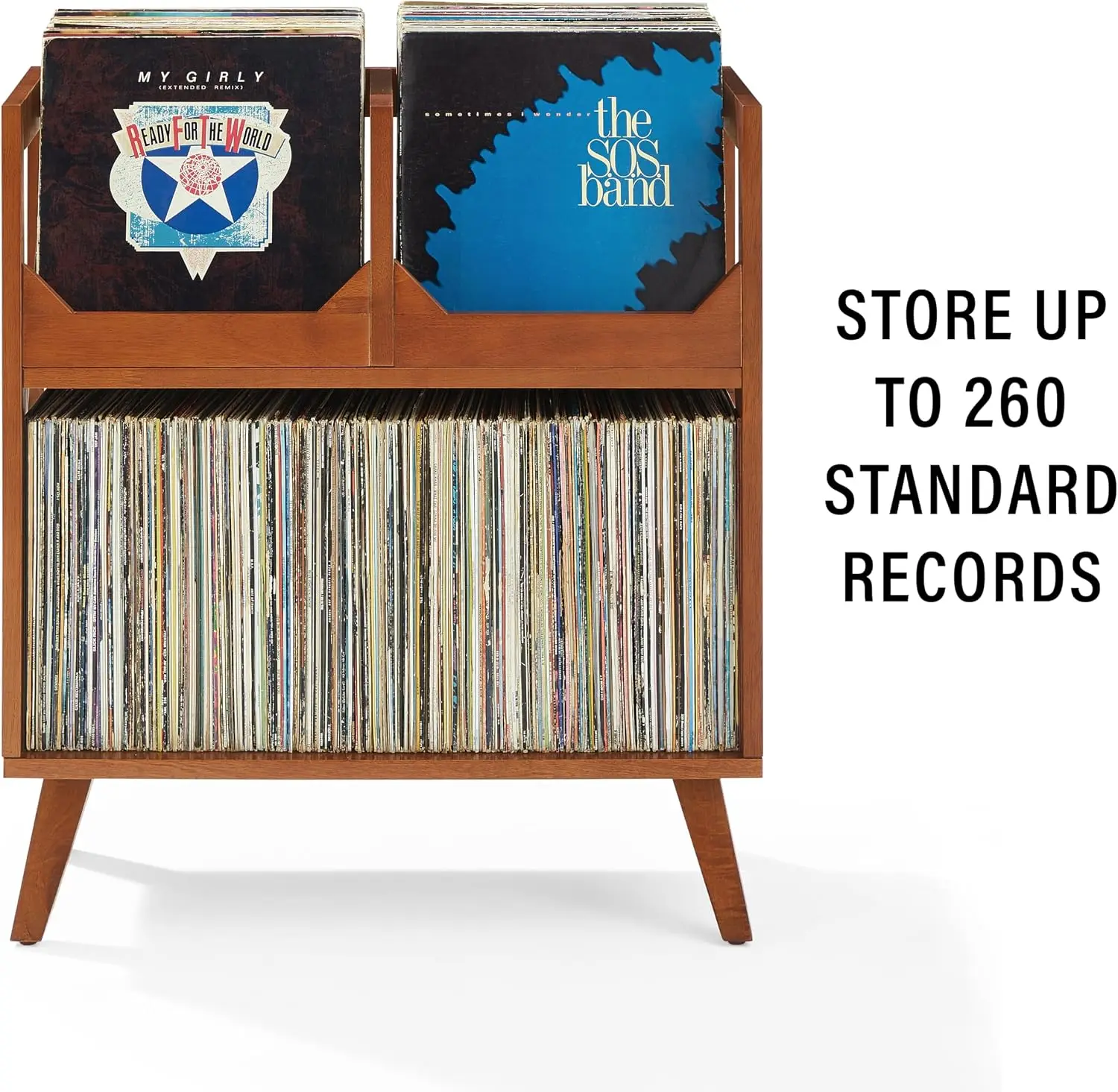 Walnut Freestanding Vinyl Record Stand, Storage Cabinet Holds 260 Records for Record Collection Organization - view 4